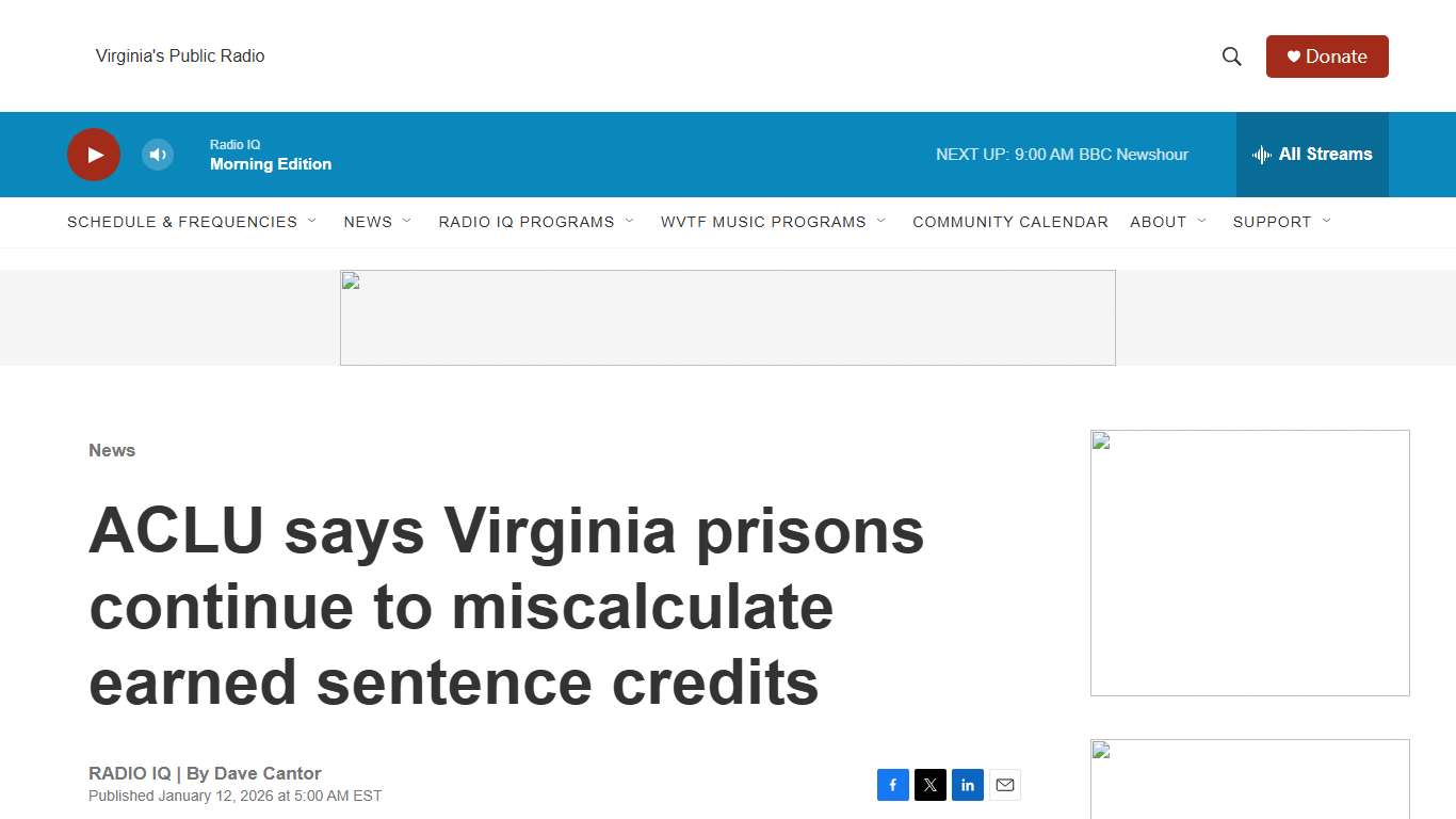 ACLU says Virginia prisons continue to miscalculate earned sentence credits | WVTF
